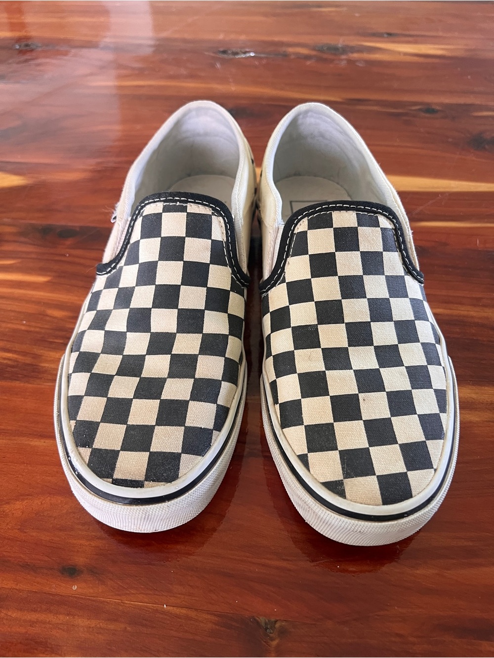 Classic Vans checkerboard slip-ons in black and white